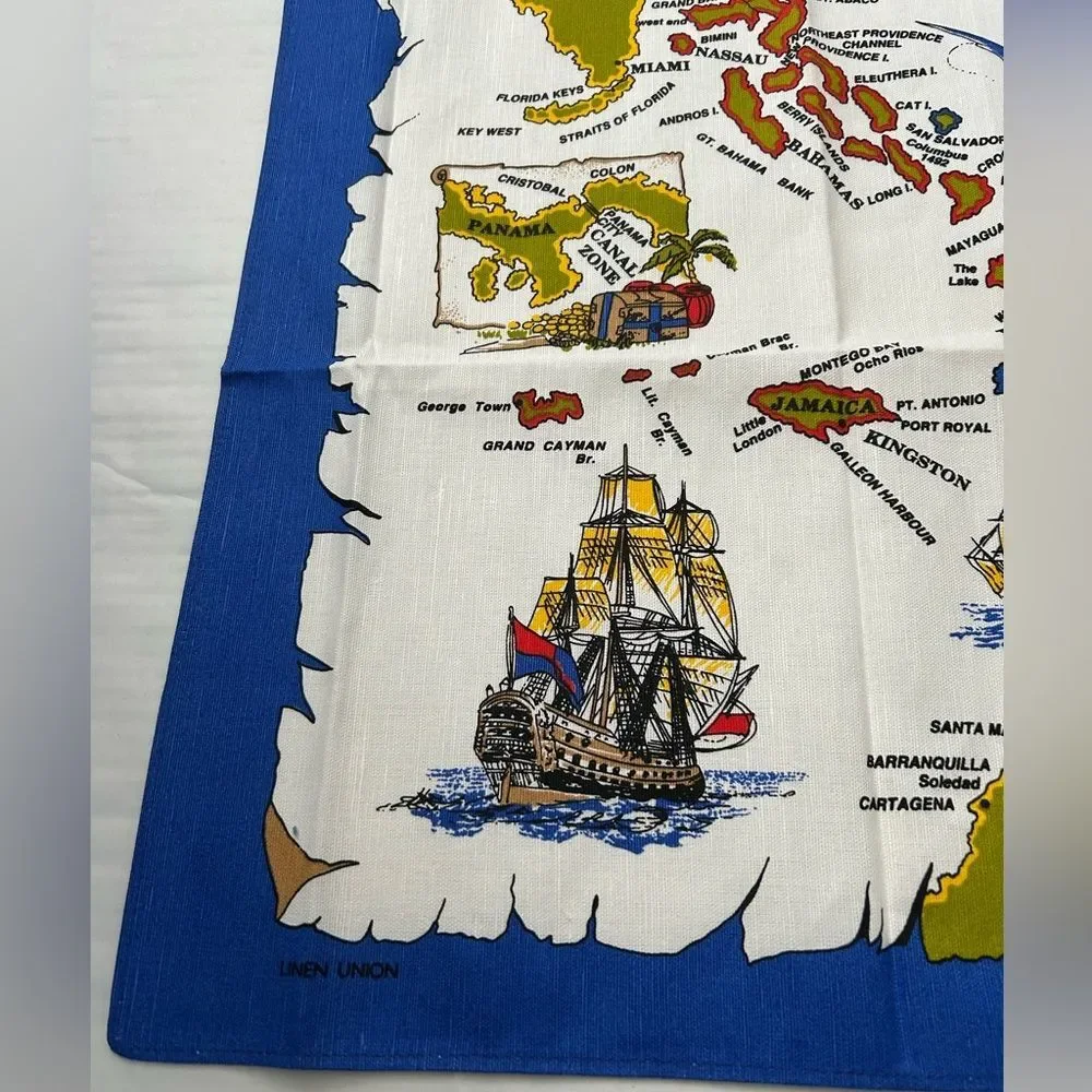Irish Looms Linen The West Indies Map Tapestry Tea Towel - Blue and White